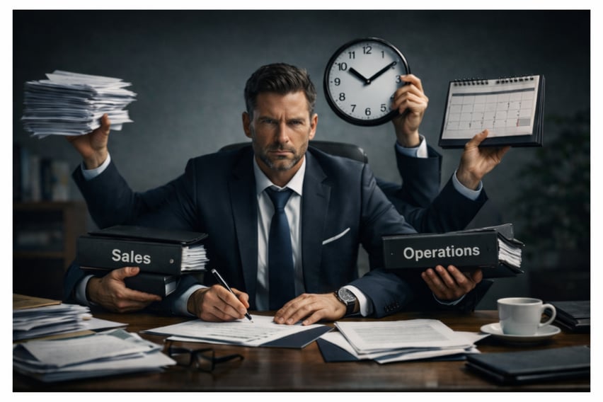 The multitasking businessman in his office-1